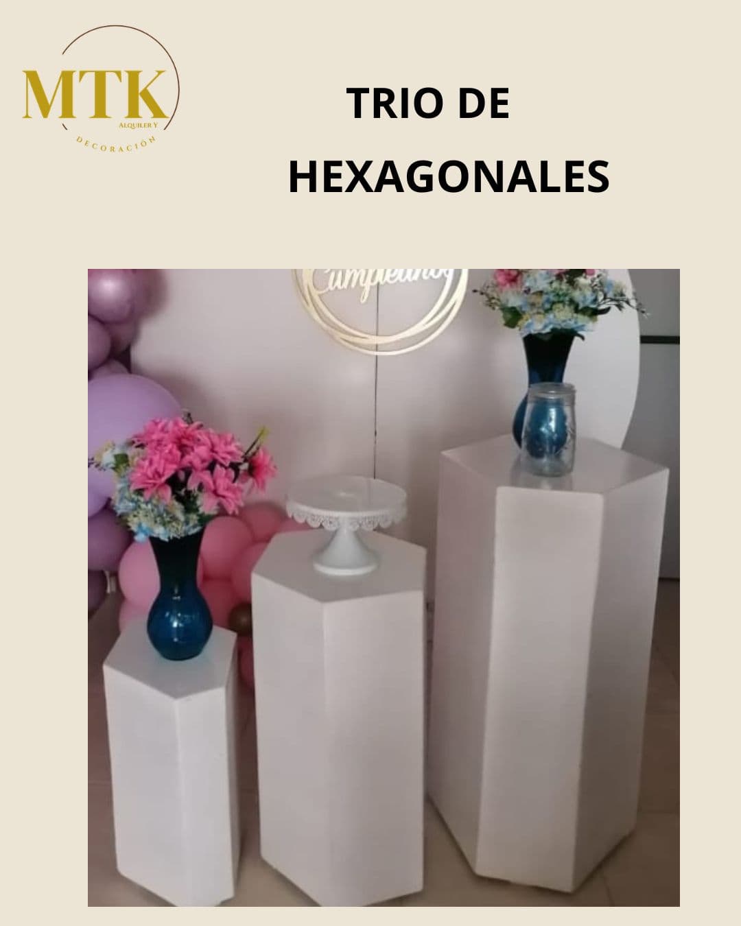 Juego de mesas hexagonales X3 (G+M+P), en alquiler en MTK